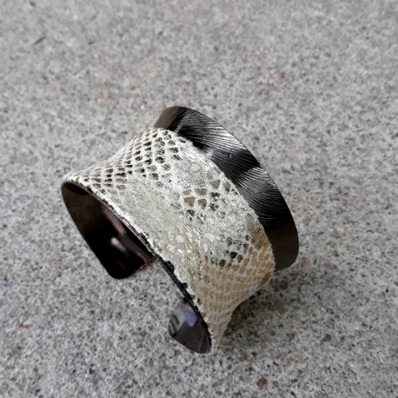 Cuff Bracelet/ Metallic Exotic Print Faux Suede Detail/Statement Bracelet/ Boho - Picture 12 of 15